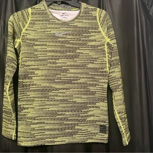 Nike Black and Neon Yellow Allover Logo Long Sleeve Top